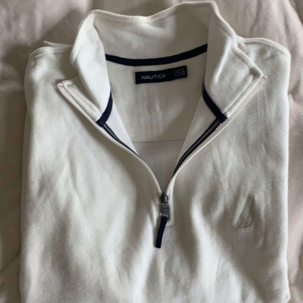 Nautica Men’s White Quarter Zip Sweater with Pockets